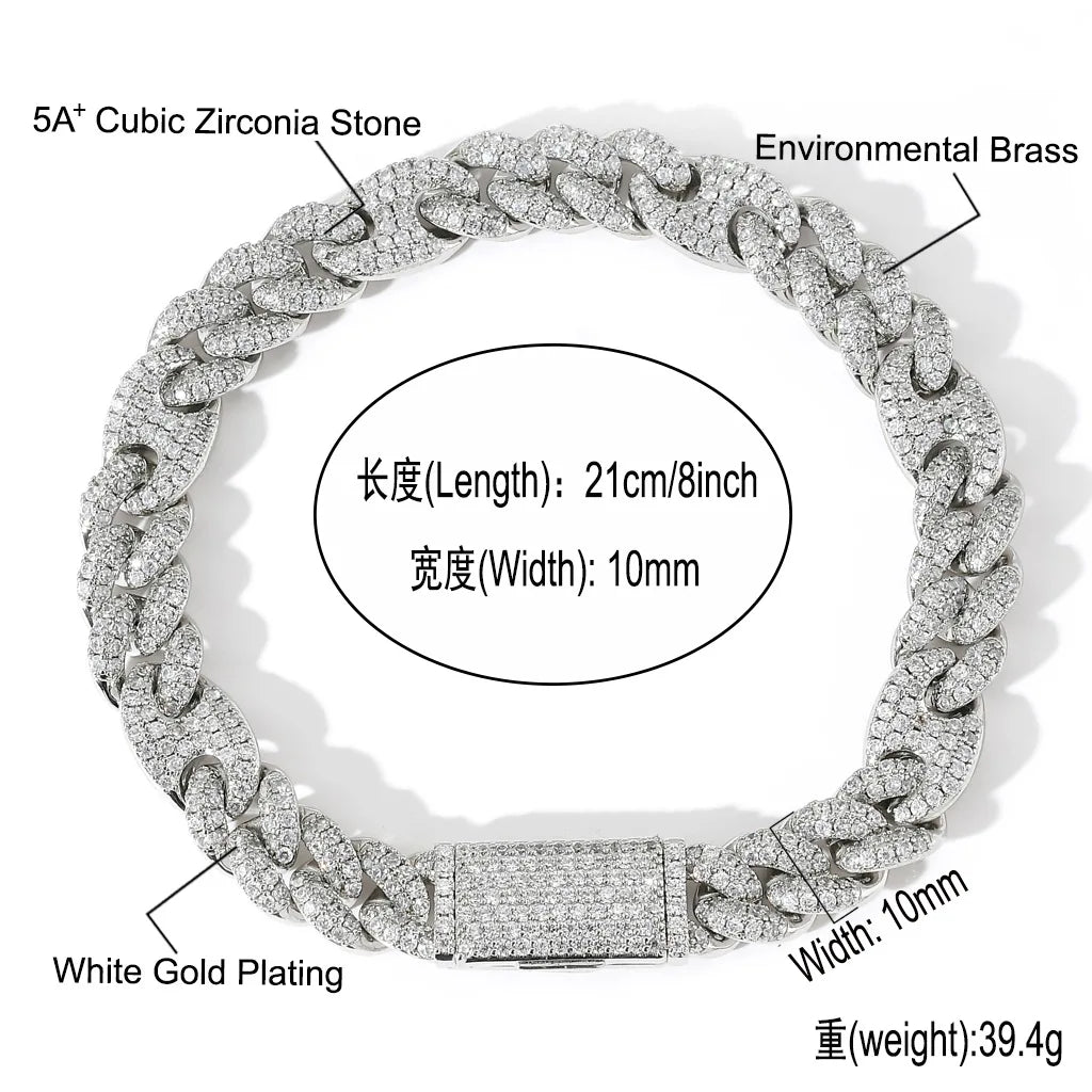 10 MM Iced Out Moissanite Cuban Link Necklace & Bracelet Set in 925 Sterling Silver Hip Hop Jewelry