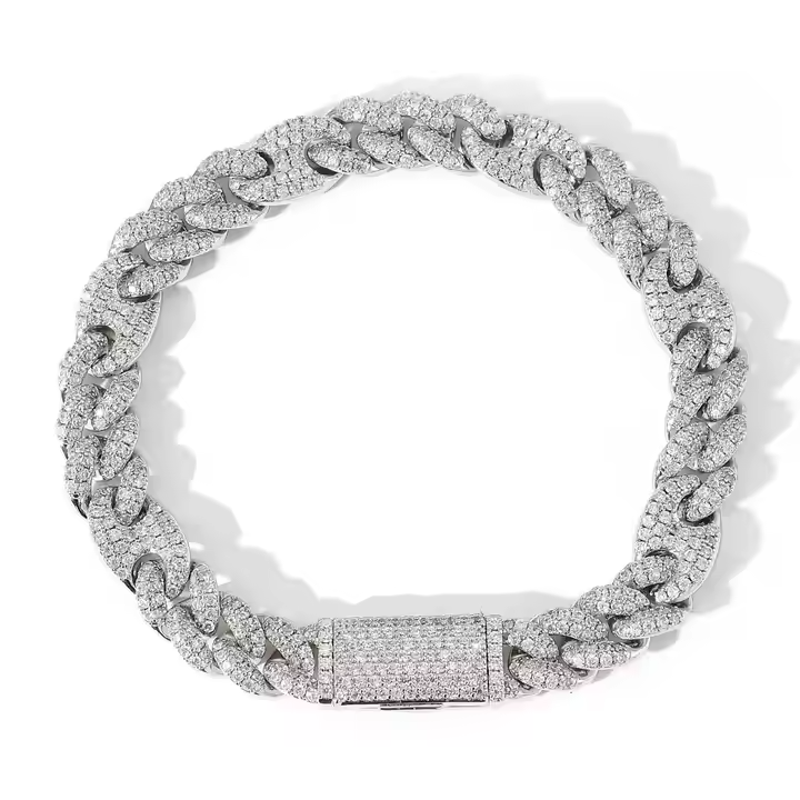 10 MM Iced Out Moissanite Cuban Link Necklace & Bracelet Set in 925 Sterling Silver Hip Hop Jewelry