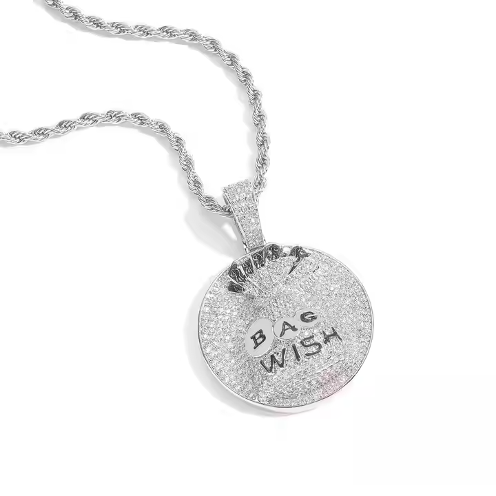 Hip Hop Round Pendant with Moissanite - Stylish Bag Wish Charm 925 Sterling Silver Jewlery