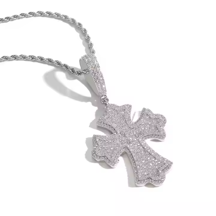 Luxury Iced Out Cross Pendant 925 Sterling Silver Moissanite
