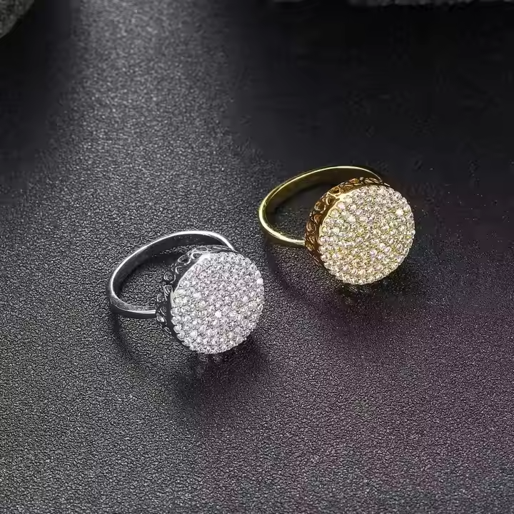 Round Moissanite Pavé Statement Ring in 925 Sterling Silver | Luxury Hip Hop Cocktail Ring