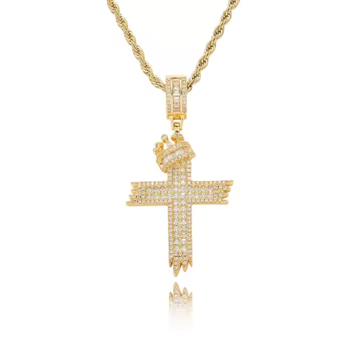 Hip Hop Crown Cross Pendant 925 Sterling Silver Moissanite