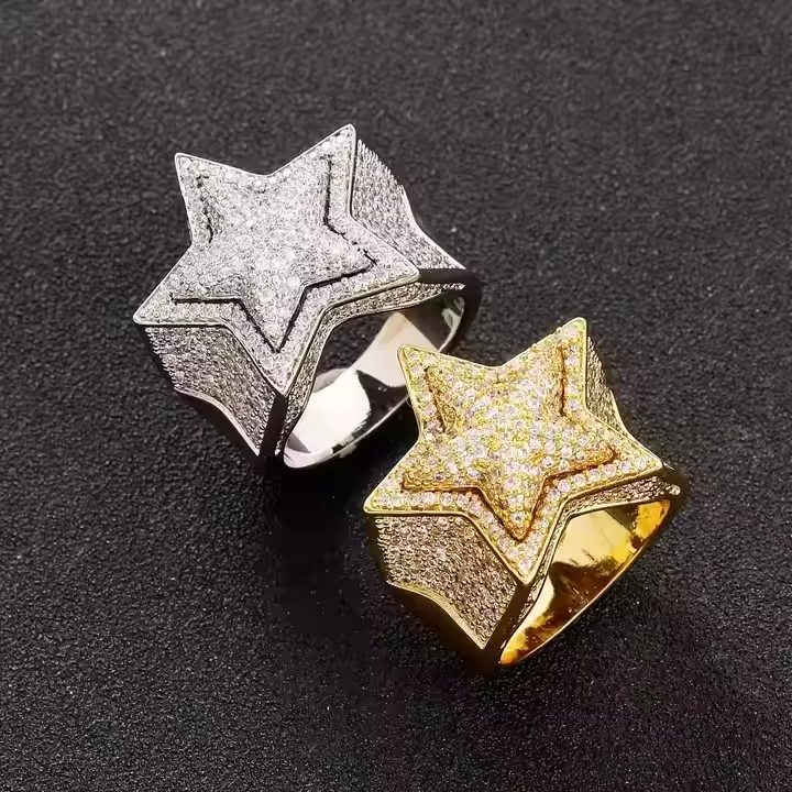 Hip Hop Style Twinkling Star Round Cut Moissanite Ring - Bold Statement Piece