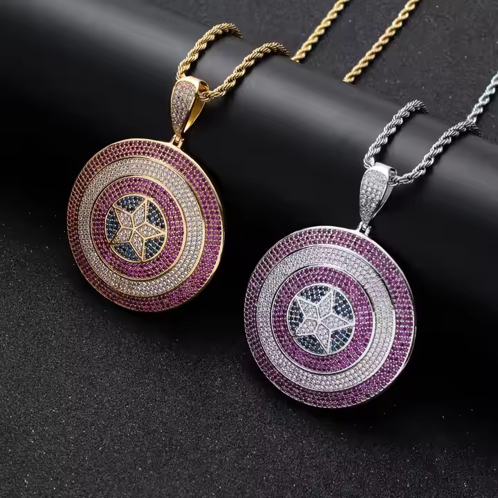 Luxury Hip Hop Star Shield Pendant 925 Sterling Silver Moissanite