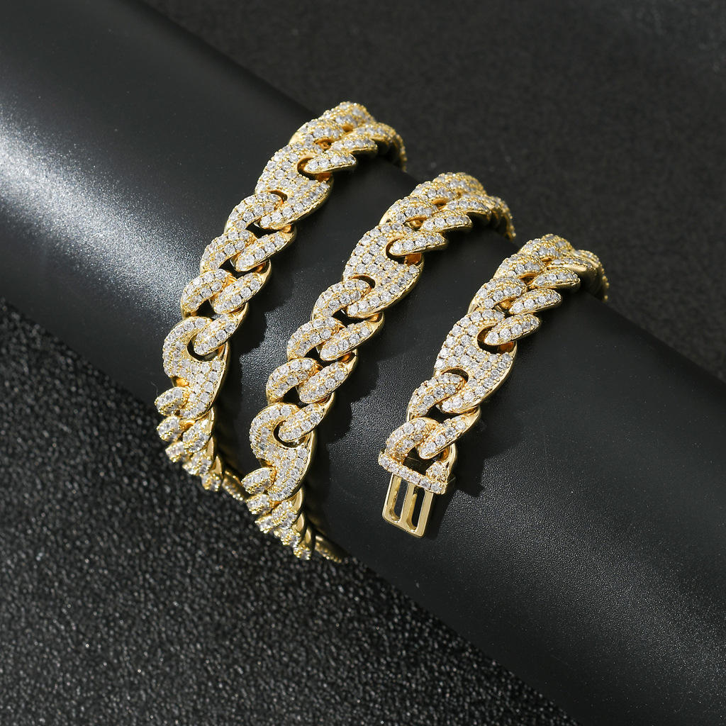 10 MM Iced Out Moissanite Cuban Link Necklace & Bracelet Set in 925 Sterling Silver Hip Hop Jewelry