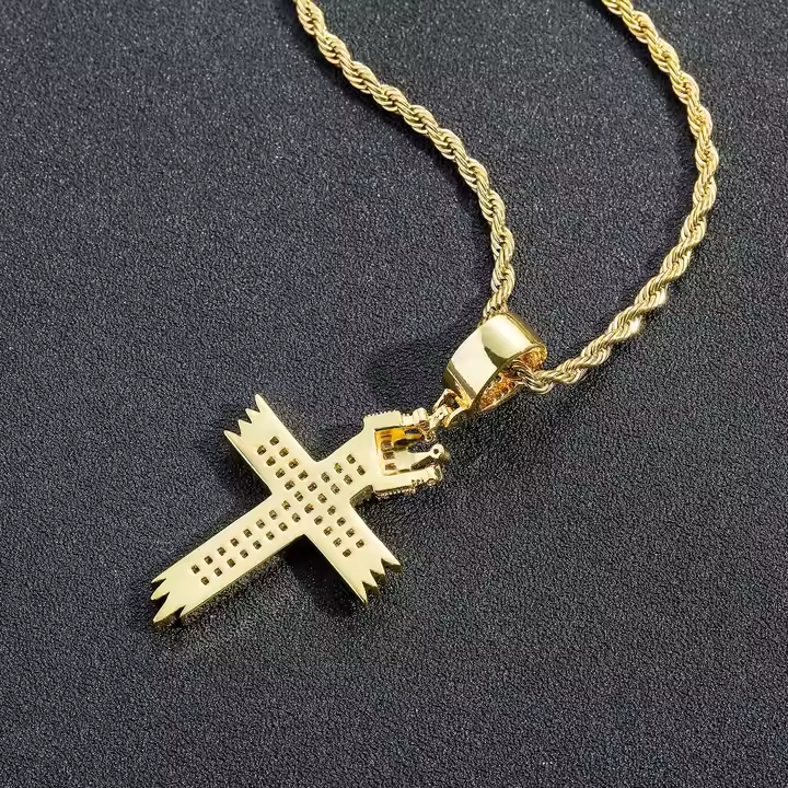Hip Hop Crown Cross Pendant 925 Sterling Silver Moissanite