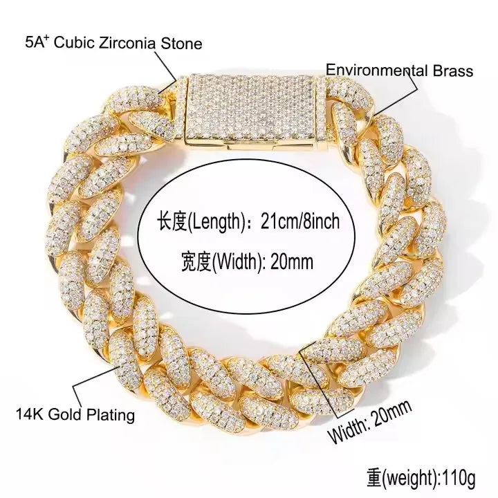 Luxury 20MM Cuban Link Chain & Bracelet | VVS Moissanite in 925 Sterling Silver Hip Hop Jewelry