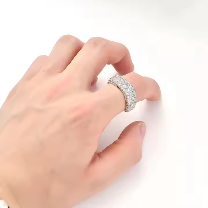 Wide Moissanite Pavé Dome Ring | 925 Sterling Silver Statement Ring