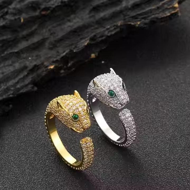 Adjustable Moissanite Panther Ring | 925 Sterling Silver | Hip Hop Jewelry