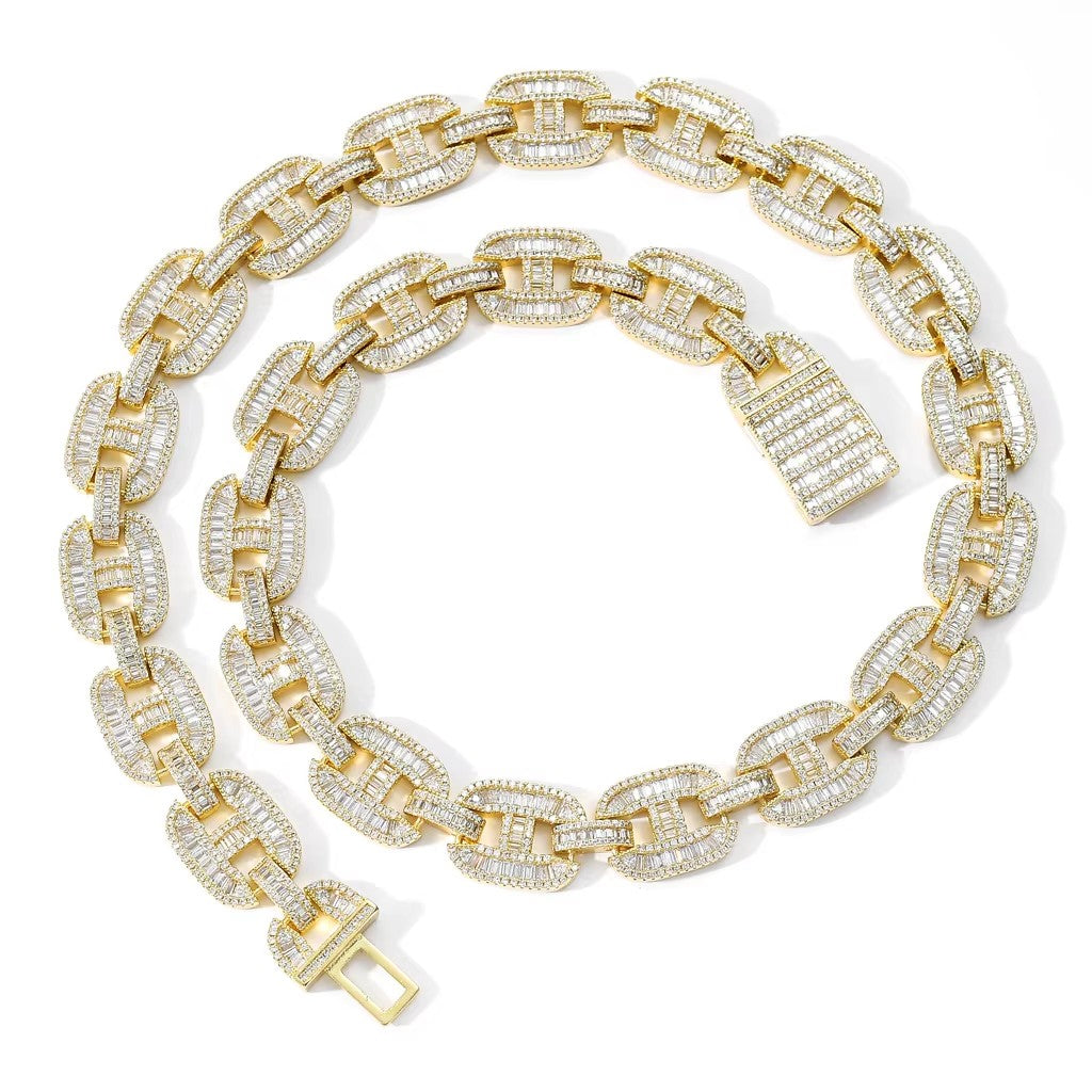 Baguette Moissanite 16 MM Cuban Link Necklace & Bracelet Set - 925 Silver Hip Hop Jewelry