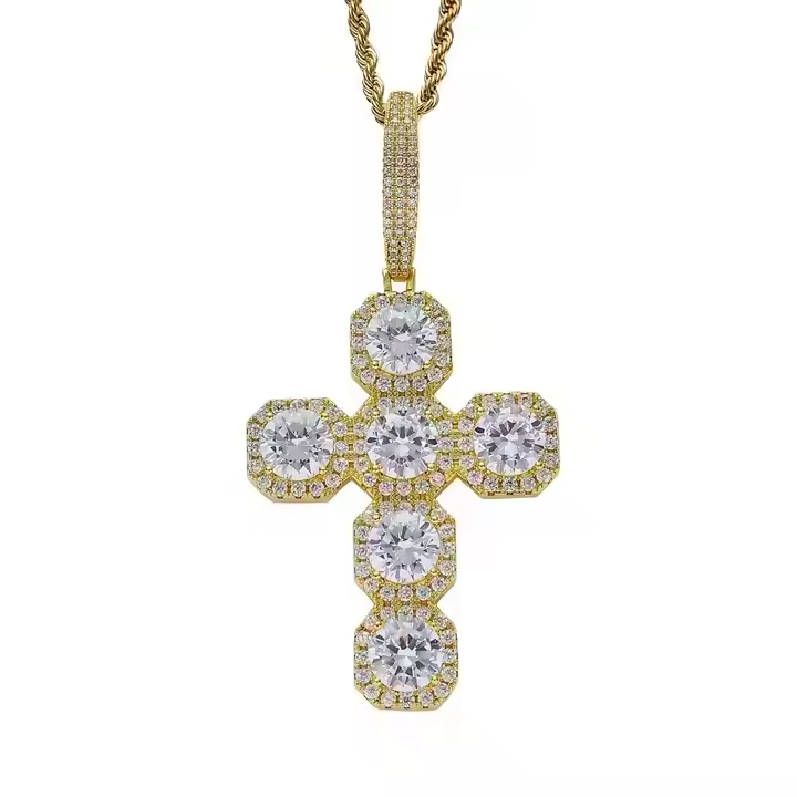 Luxury Round Cut Cross Pendant 925 Sterling Silver Hip Hop style jewelry