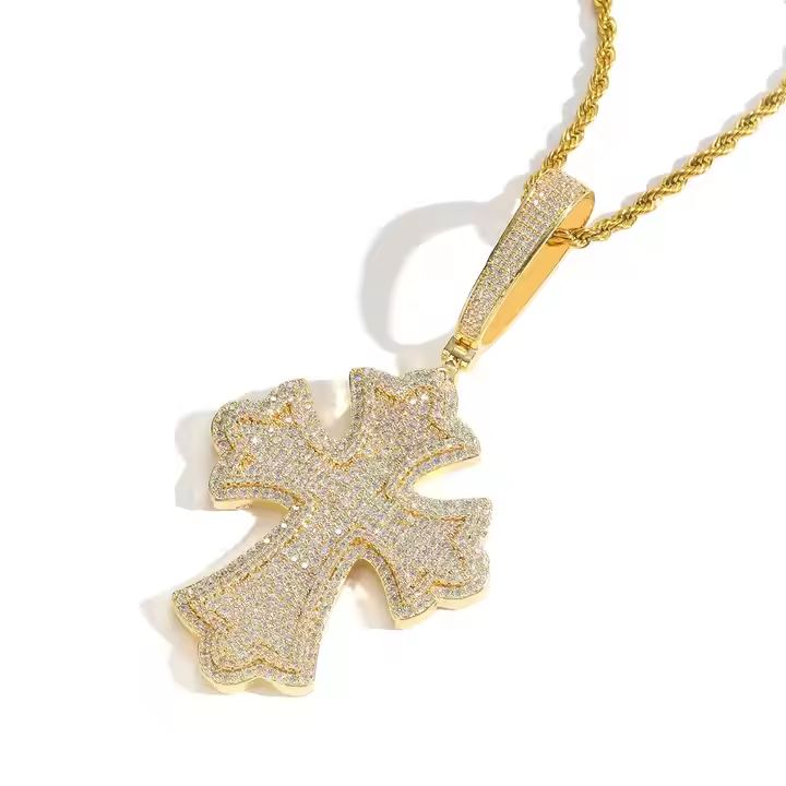 Luxury Iced Out Cross Pendant 925 Sterling Silver Moissanite
