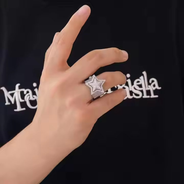 Hip Hop Style Twinkling Star Round Cut Moissanite Ring - Bold Statement Piece