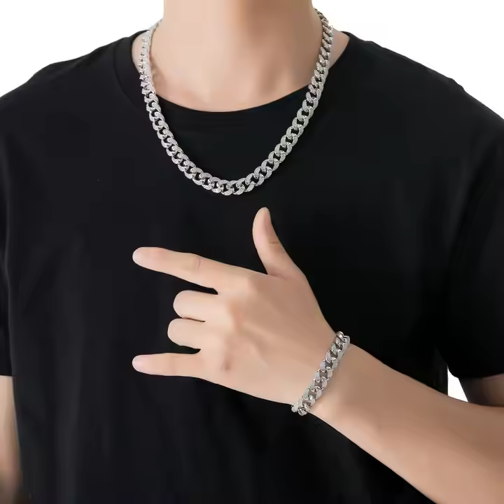 12MM Moissanite Cuban Link Chain & Bracelet Set | 925 Sterling Silver Hip Hop Jewelry