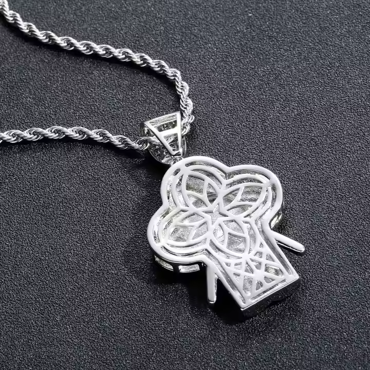 Luxury Iced Out Panda Flower Pendant 925 Sterling Silver Moissanite