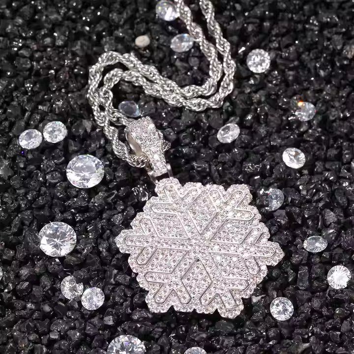 Luxury Iced Snowflake Pendant 925 Sterling Silver Moissanite