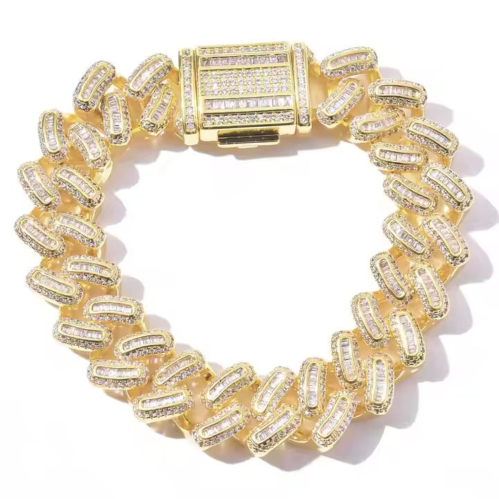 15MM Baguette Moissanite Cuban Link Chain & Bracelet Set | 925 Sterling Silver