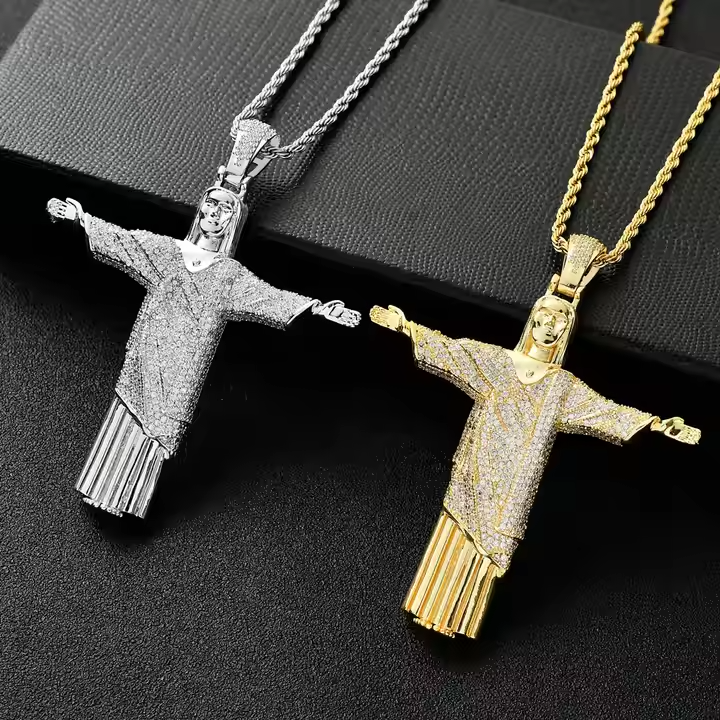 luxury iced out Christ the Redeemer Pendant 925 sterling silver Moissanite