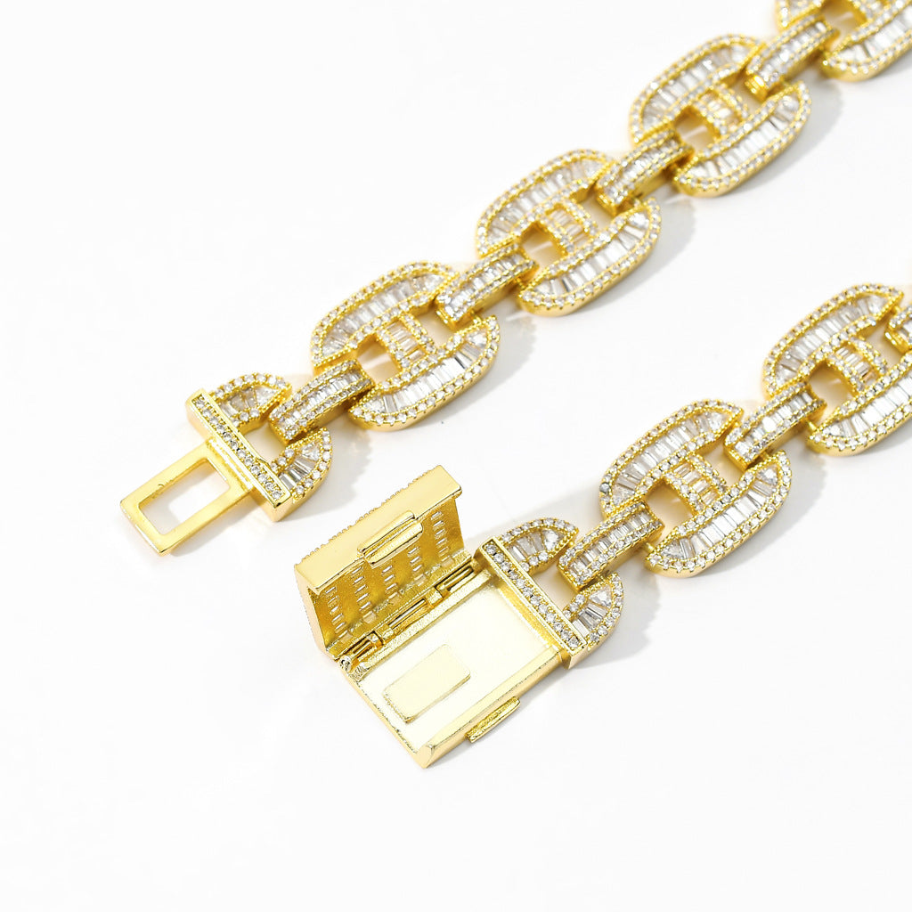 Baguette Moissanite 16 MM Cuban Link Necklace & Bracelet Set - 925 Silver Hip Hop Jewelry