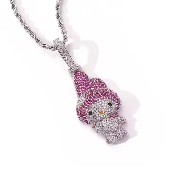 Cute Iced Out Bunny Pendant 925 Sterling Silver Moissanite