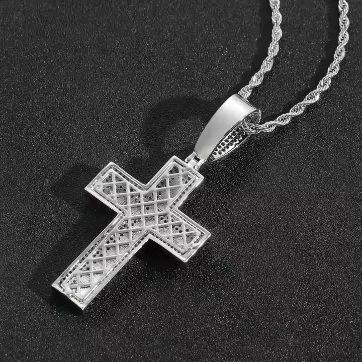 Iced Out Black & White Moissanite Cross Pendant 925 Sterling Silver