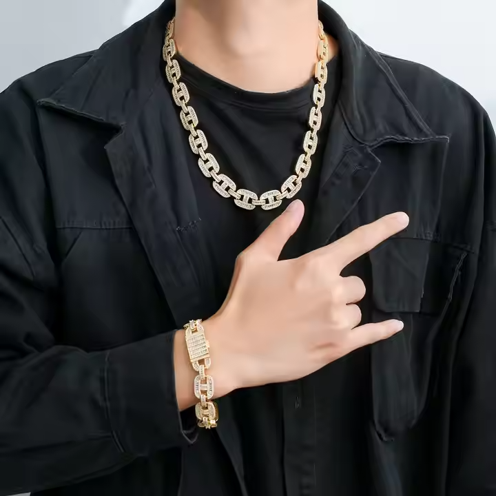 Baguette Moissanite 16 MM Cuban Link Necklace & Bracelet Set - 925 Silver Hip Hop Jewelry
