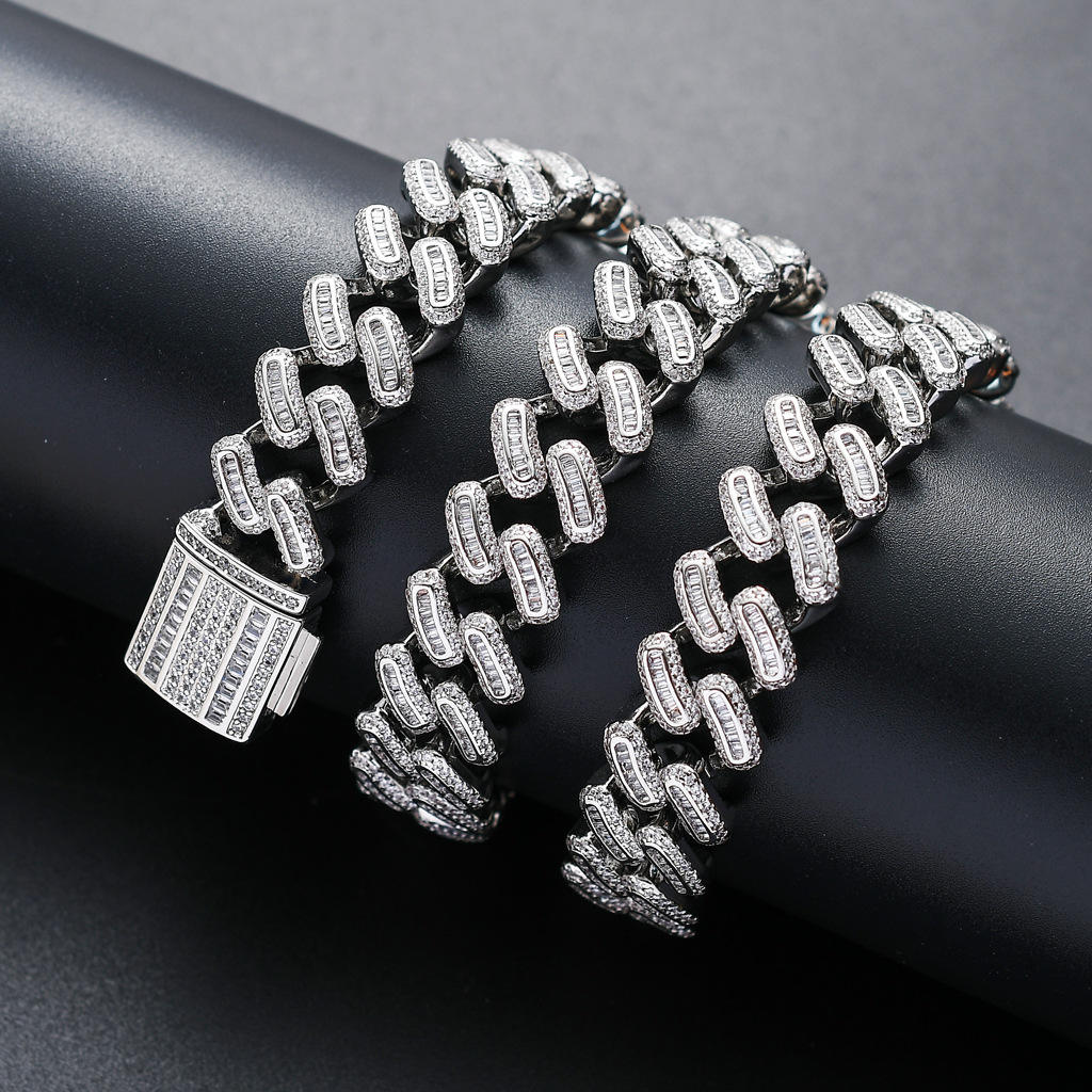 15MM Baguette Moissanite Cuban Link Chain & Bracelet Set | 925 Sterling Silver