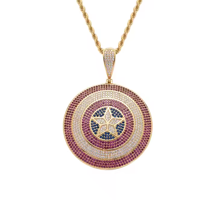 Luxury Hip Hop Star Shield Pendant 925 Sterling Silver Moissanite
