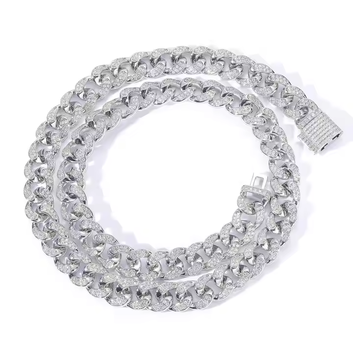 12MM Moissanite Cuban Link Chain & Bracelet Set | 925 Sterling Silver Hip Hop Jewelry