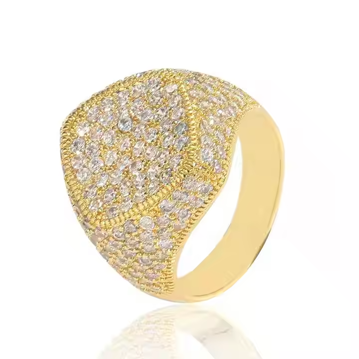Round Moissanite Pavé Dome Statement Ring in 925 Sterling Silver | Luxury Hip Hop Jewelry