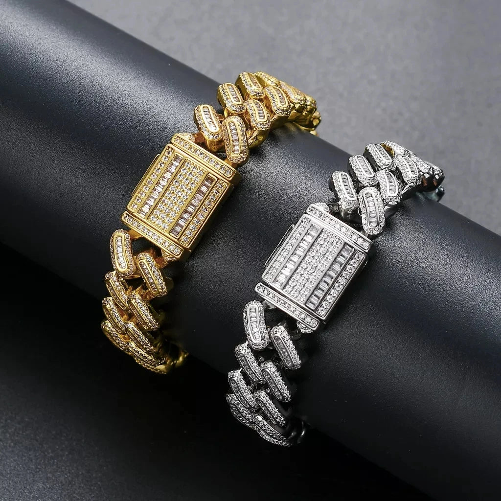 15MM Baguette Moissanite Cuban Link Chain & Bracelet Set | 925 Sterling Silver