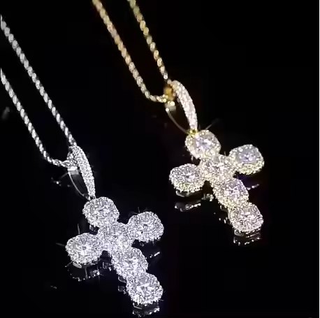Luxury Round Cut Cross Pendant 925 Sterling Silver Hip Hop style jewelry