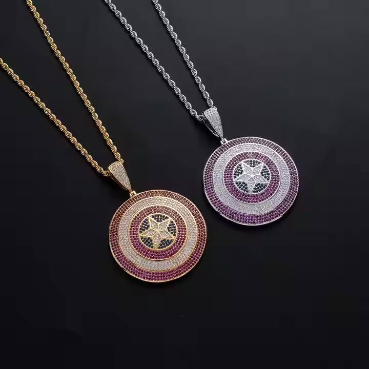 Luxury Hip Hop Star Shield Pendant 925 Sterling Silver Moissanite