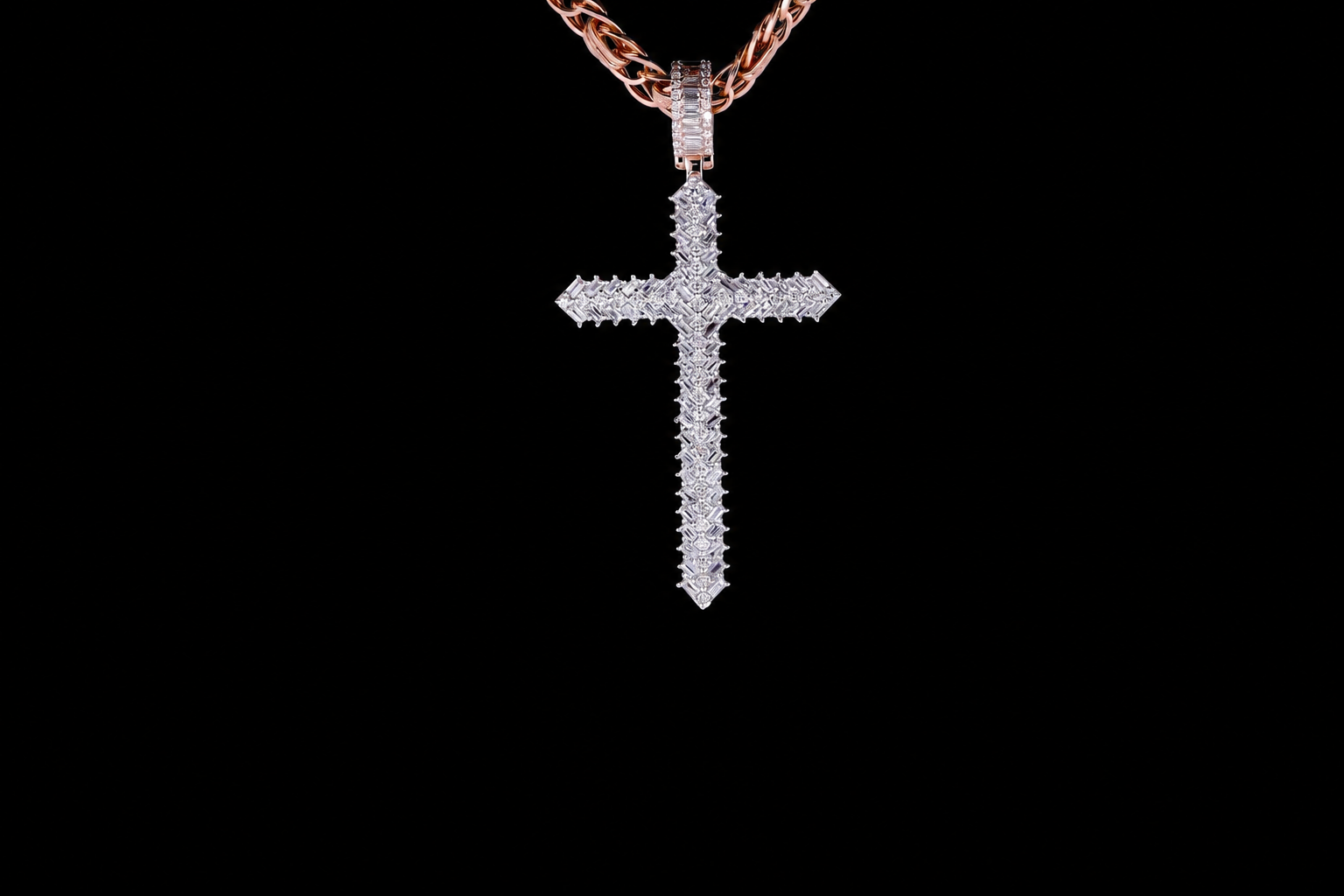 Hip Hop Cross Pendant 925 Sterling Silver Lab & Moissanite Diamonds Pendat