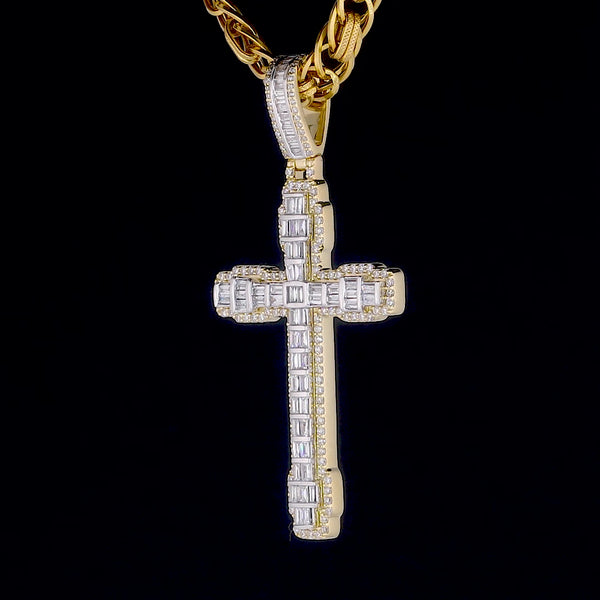 Designer Cross Pendant 925 Sterling Silver Yellow Gold Finish Hip Hop Pendant