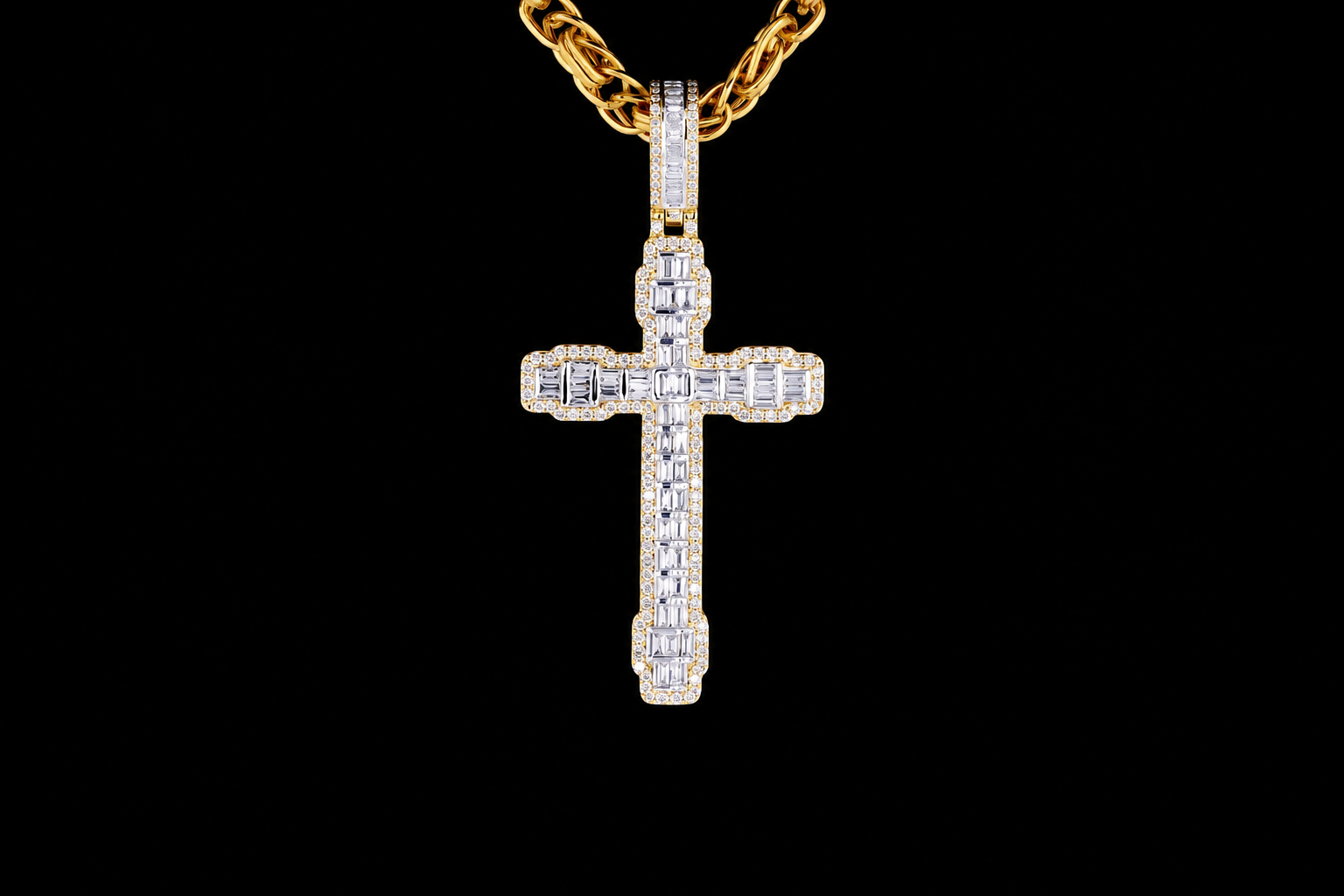Designer Cross Pendant 925 Sterling Silver Yellow Gold Finish Hip Hop Pendant