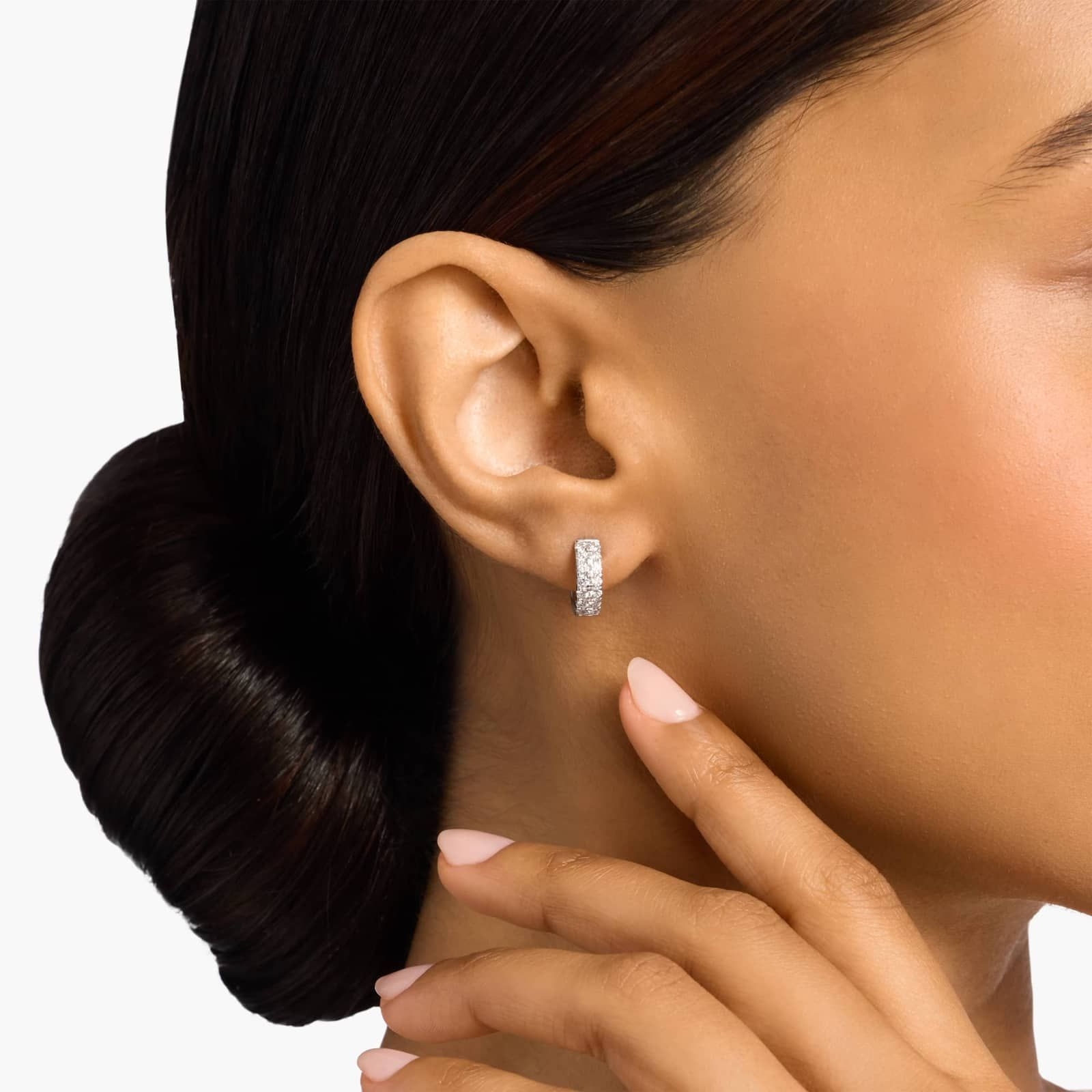 Lab Grown Diamond Double Row Pavé Huggie Hoop Earrings in Yellow Gold | Bridal & Wedding Jewelry