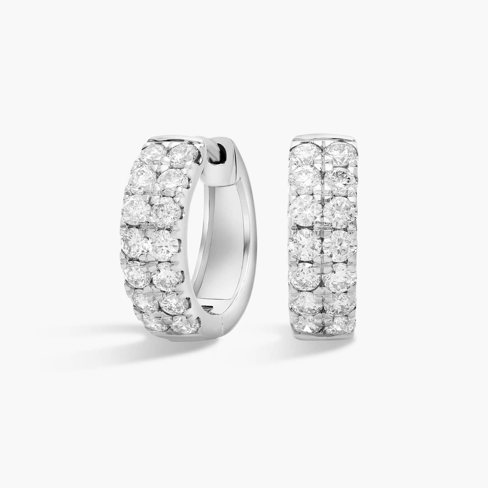 Lab Grown Diamond Double Row Pavé Huggie Hoop Earrings in Yellow Gold | Bridal & Wedding Jewelry