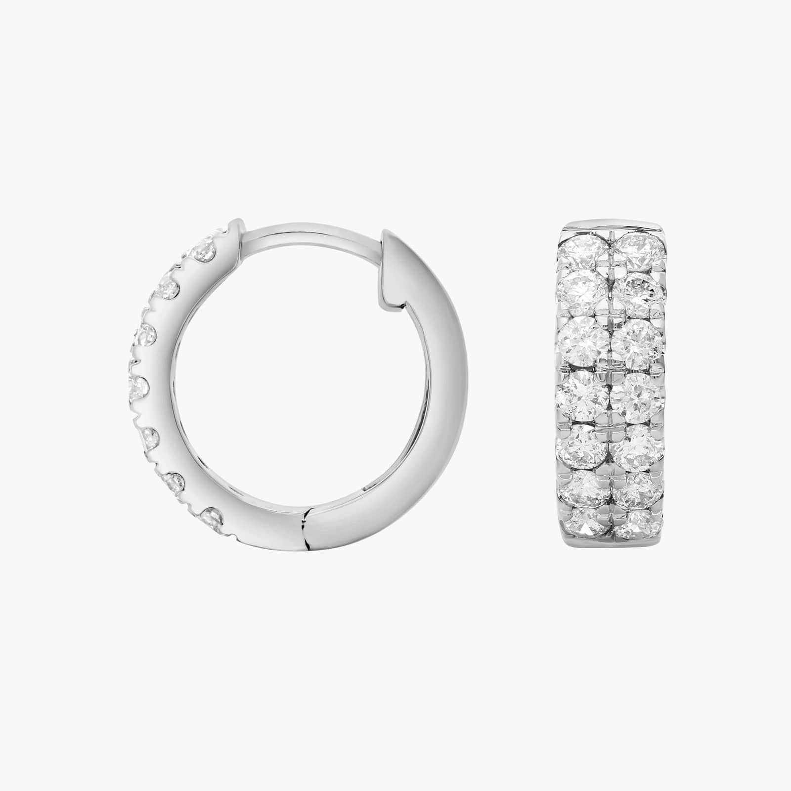 Lab Grown Diamond Double Row Pavé Huggie Hoop Earrings in Yellow Gold | Bridal & Wedding Jewelry
