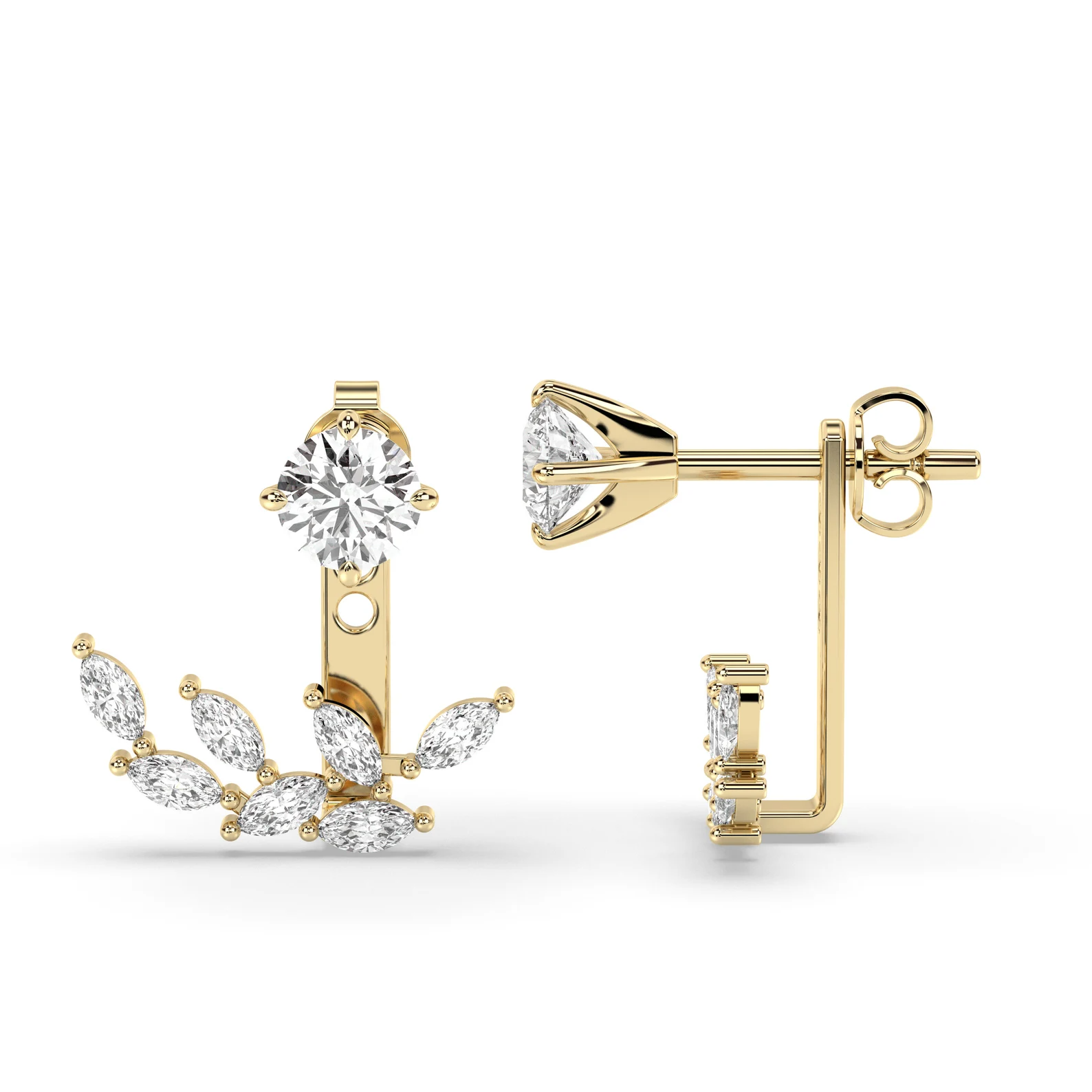 14K Yellow Gold Marquise Lab Grown Diamond Cluster Ear Jacket Earrings | Bridal Jewelry
