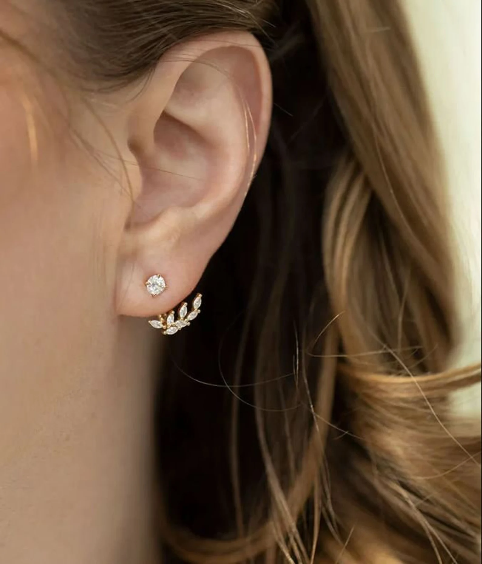 14K Yellow Gold Marquise Lab Grown Diamond Cluster Ear Jacket Earrings | Bridal Jewelry