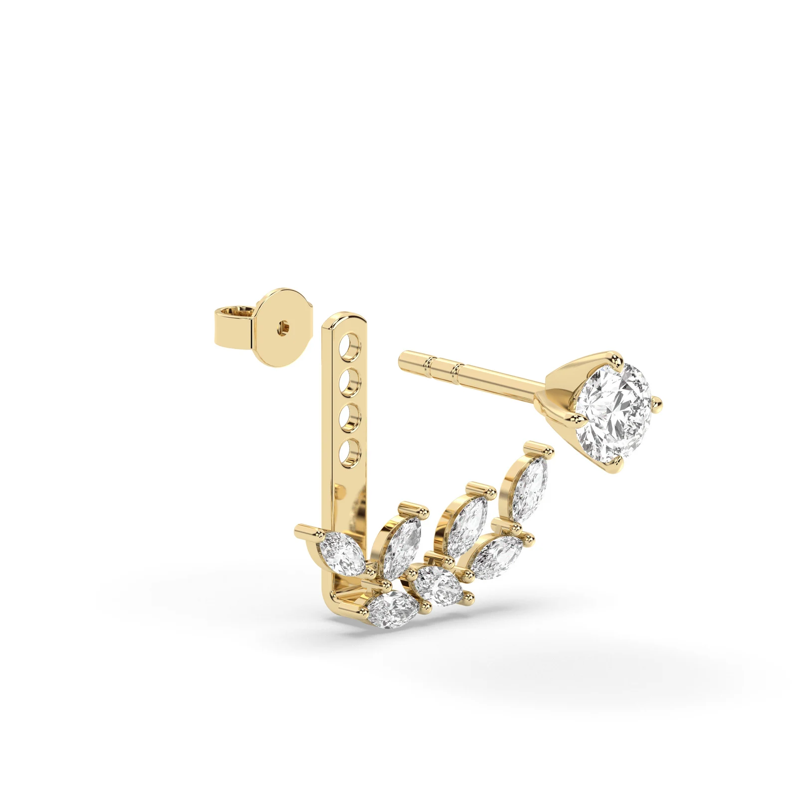 14K Yellow Gold Marquise Lab Grown Diamond Cluster Ear Jacket Earrings | Bridal Jewelry