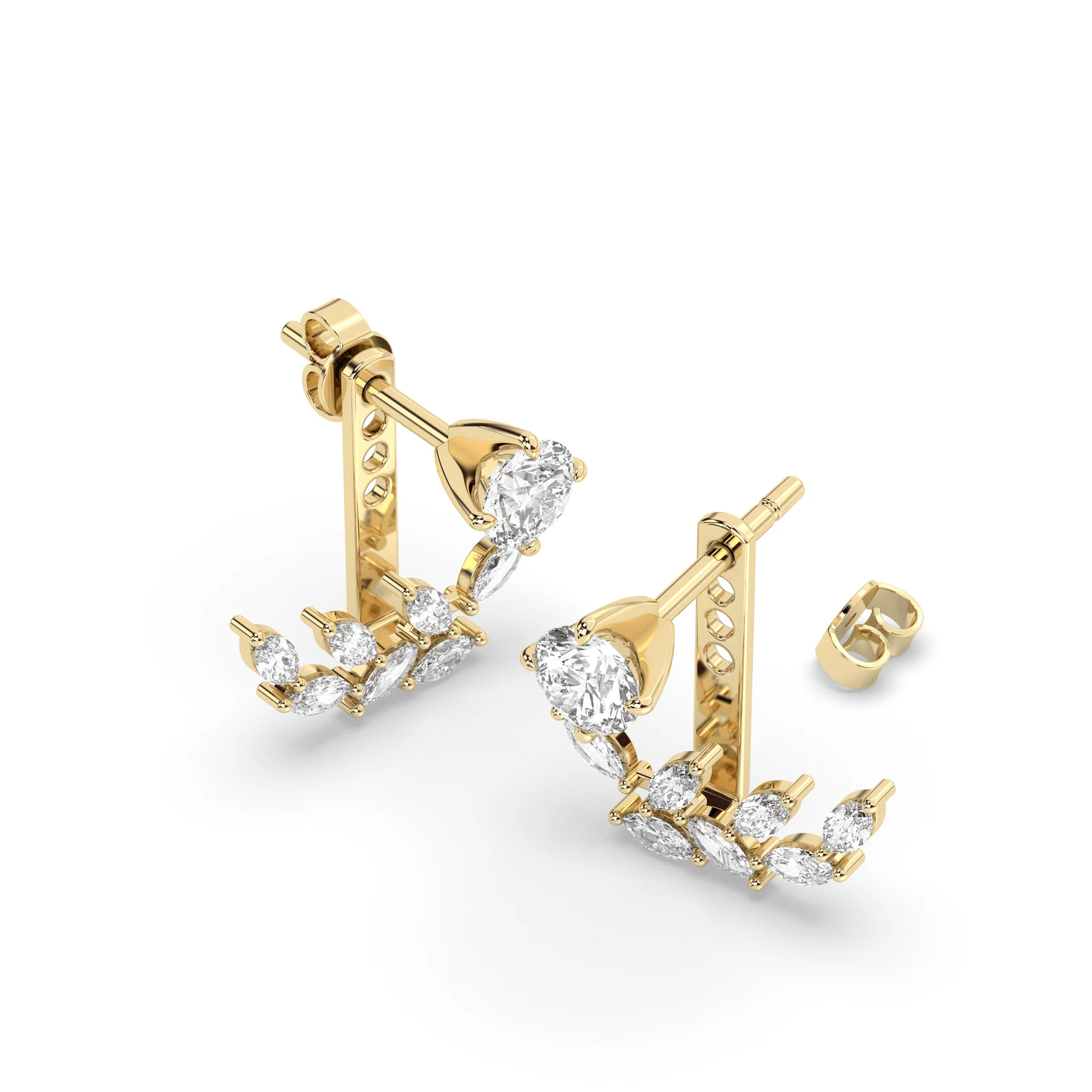 14K Yellow Gold Marquise Lab Grown Diamond Cluster Ear Jacket Earrings | Bridal Jewelry