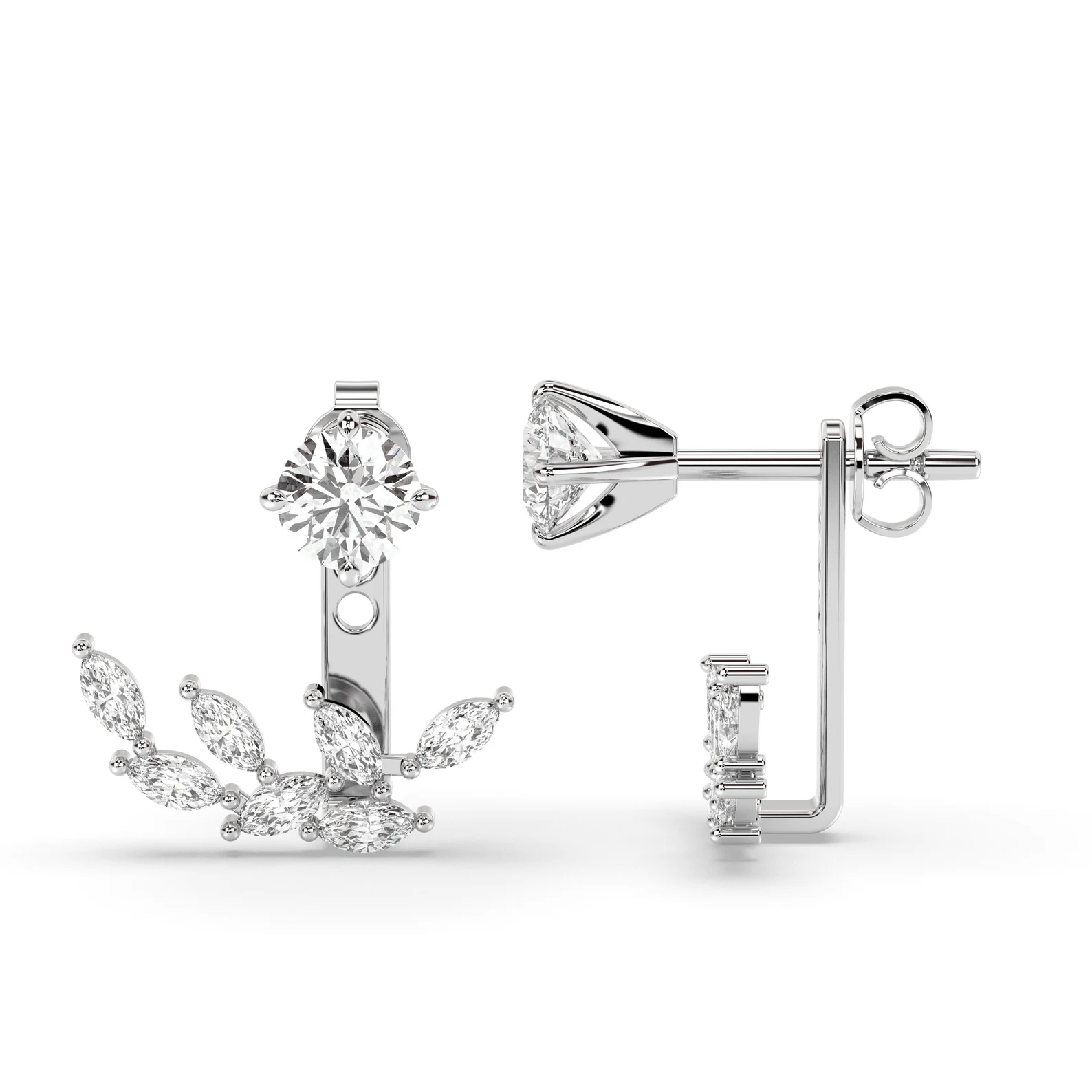 14K Yellow Gold Marquise Lab Grown Diamond Cluster Ear Jacket Earrings | Bridal Jewelry