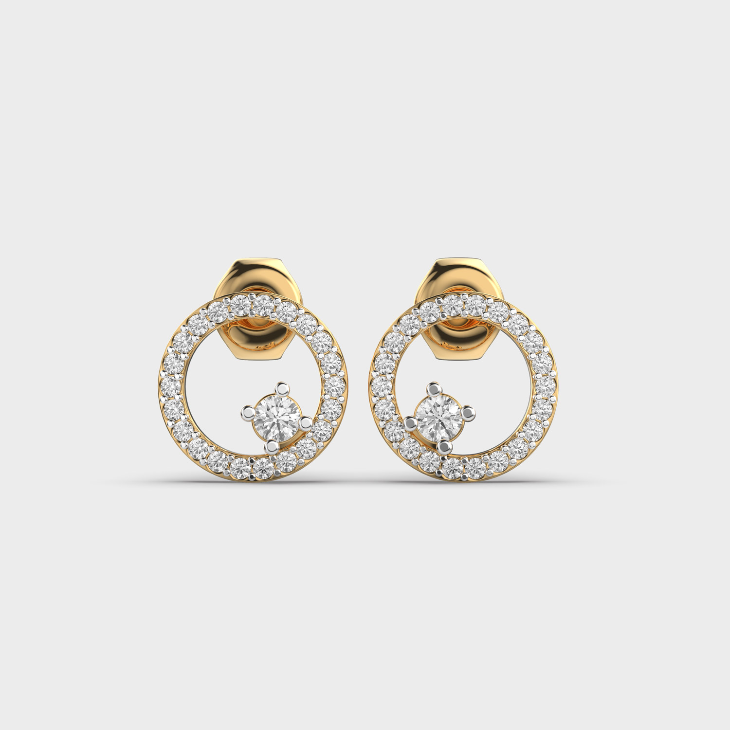 18K Gold Pave Open Circle Lab Grown Diamond Stud Earrings | Modern Luxury Earrings