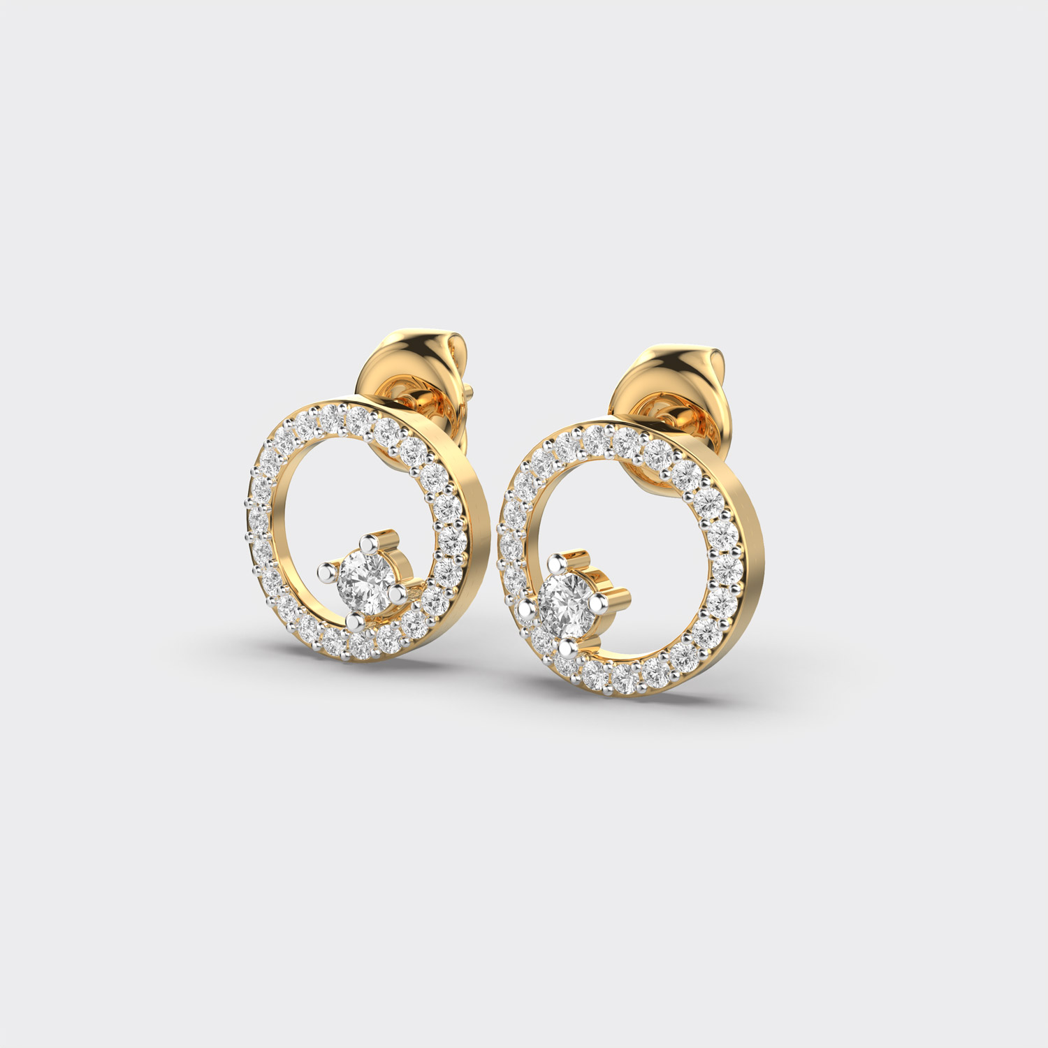 18K Gold Pave Open Circle Lab Grown Diamond Stud Earrings | Modern Luxury Earrings