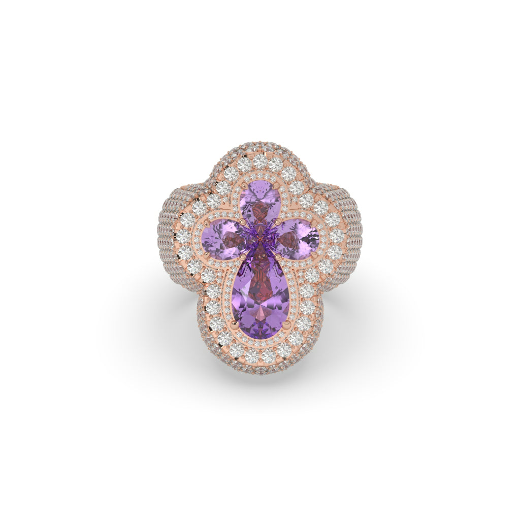 Purple Amethyst Cross Flower Ring 925 Sterling Silver hip Hop Jewelry