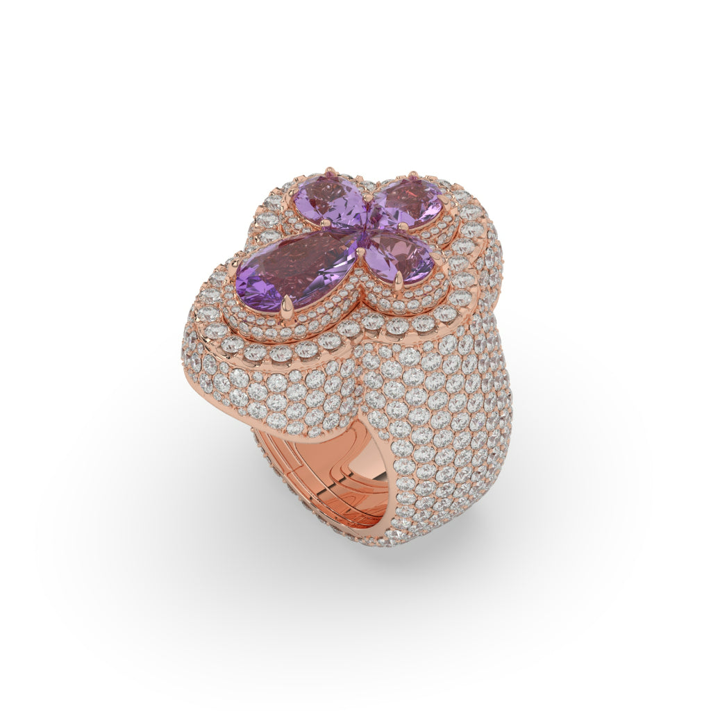 Purple Amethyst Cross Flower Ring 925 Sterling Silver hip Hop Jewelry