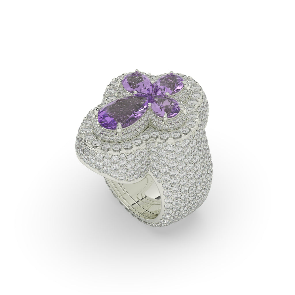 Purple Amethyst Cross Flower Ring 925 Sterling Silver hip Hop Jewelry