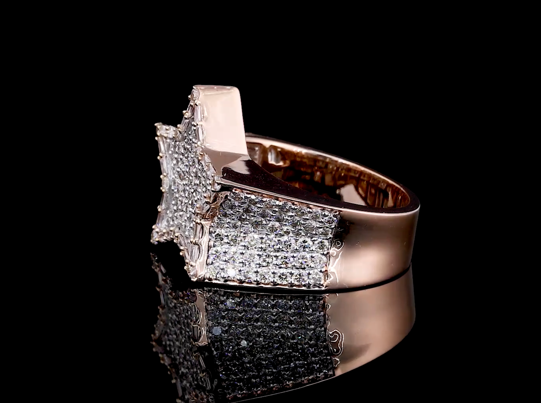 Hip Hop Micro Pave Moissanite Ring Round & Baguette Cut 925 Sterling Silver